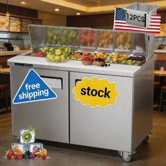Prep Table Refrigerator, Stainless Steel Dual Door with 12 Food Pan Sandwich 48″