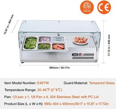 🔥38” Commercial Refrigerated Condiment Prep Station with Glass Guard, 130W Coun