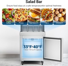 27″ W Commercial Refrigerator w/ Cutting Board Sandwich Salad Prep Table Buffet