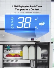 VEVOR Commercial Refrigerated Sandwich PrepWorktable Stainless Steel Double Door