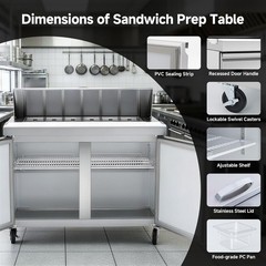 Luxury Stainless Steel Sandwich Prep Table Refrigerator – 48” Dine Fine Solution