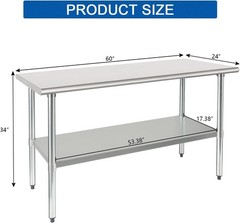 Adjustable Storage Heavy-Duty NSF Stainless Steel Table 24×60 for Home & Hotel