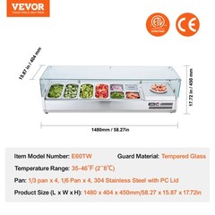 VEVOR Countertop Refrigerated Salad Pizza Prep Station 150 W Glass Guard ETL
