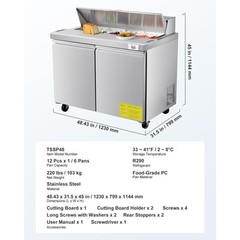 48″ Commercial Refrigerated Sandwich Prep Salad Worktable Double Door w/12 Pans