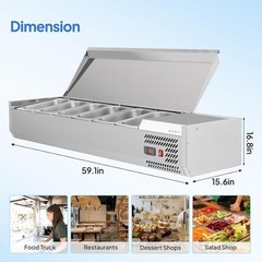 47″-59″ Condiment Countertop Refrigerated Salad Prep Station Stainless Steel