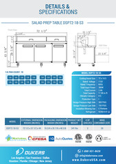 Brand new Dukers DSP72-18-S3 3-Door Food Prep Table Refrigerator