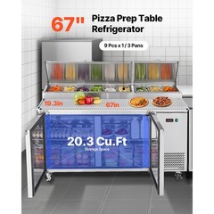 Uimoso Stainless Steel Double-Door Refrigerated Prep Table for Pizza