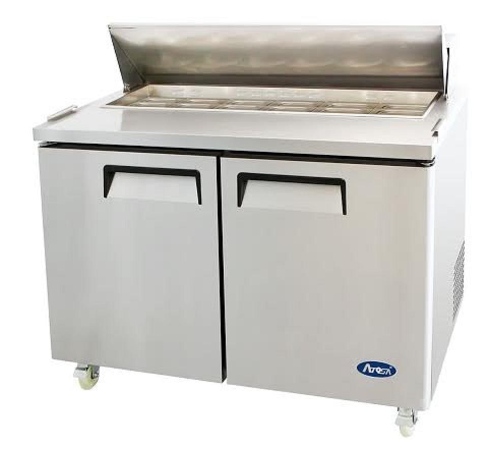 ATOSA MSF8302GR 48″ 2 DOOR SANDWICH PREP TABLE REFRIGERATED w/ CASTERS & PANS