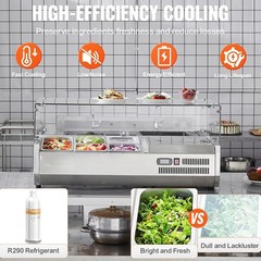 38” Refrigerated Condiment Prep Station w/ Glass Guard, 1/3+4×1/6 Pans, ETL CE