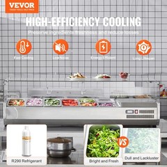 VEVOR Countertop Refrigerated Salad Pizza Prep Station 150 W Glass Guard ETL