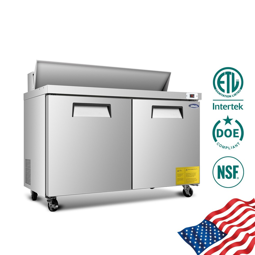 60″ Commercial Sandwich Prep Refrigerator -2 Door，Digital Temp Control，Low Noise