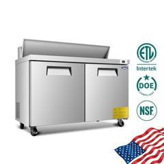 60″ Commercial Sandwich Prep Refrigerator -2 Door，Digital Temp Control，Low Noise