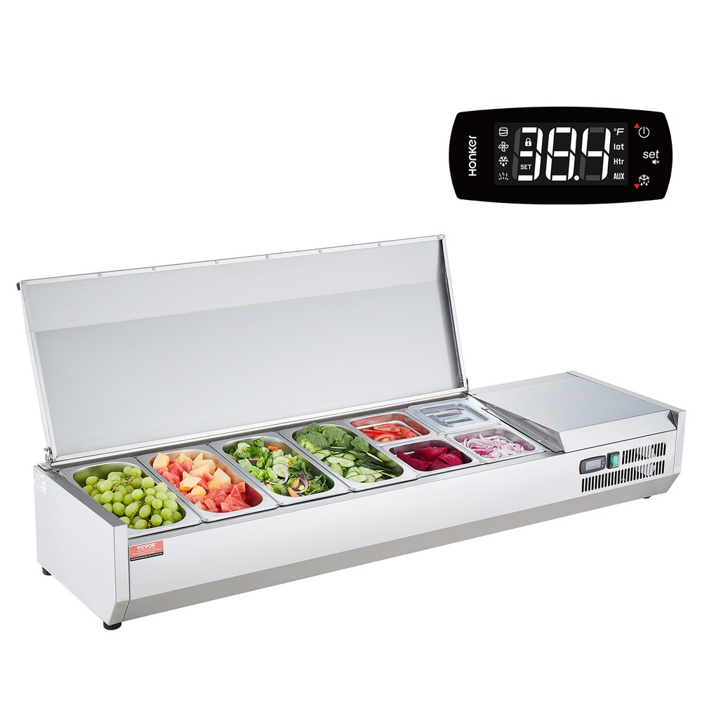 VEVOR Countertop Refrigerated Salad Pizza Prep Station 150 W Stainless Guard ETL