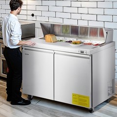 VEVOR Commercial Refrigerated Sandwich PrepWorktable Stainless Steel Double Door