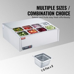 VEVOR Countertop Refrigerated Salad Pizza Prep Station 140 W Stainless Guard ETL