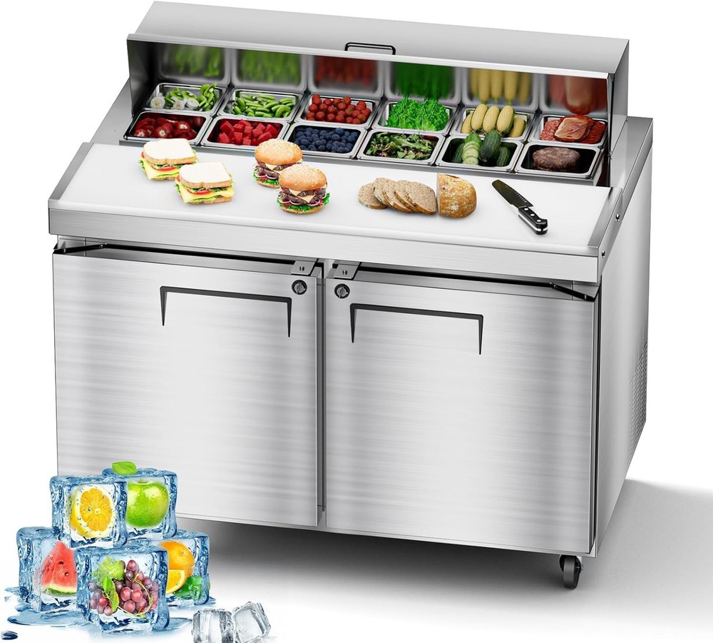 48″ Commercial Pizza-Sandwich Prep Table Fridge Perfect for Pizzeria&Deli Prep