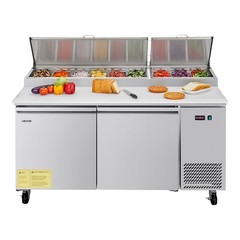 VEVOR Commercial Refrigerated Pizza Prep Table StainlessSteel Fridge Double Door