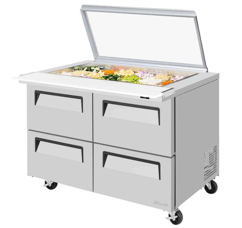 Turbo Air TST-48SD-18-D4-N-GL 48″ Four Drawer Mega Top Prep Table With Glass Lid