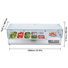 VEVOR 55″ Countertop Refrigerated Salad Pizza Prep Station 140 W Glass Guard ETL