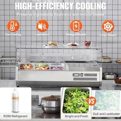 🔥38” Commercial Refrigerated Condiment Prep Station with Glass Guard, 130W Coun