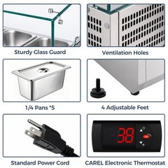 47″ Refrigerated Condiment Prep Station with 5 x 1/4 GN Pans 35-50°F for Salad