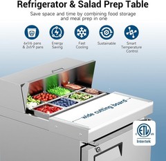 28″ Refrigeration Sandwich Salad Prep Table 1 Door 8 Pans Restaurant Bar NSF
