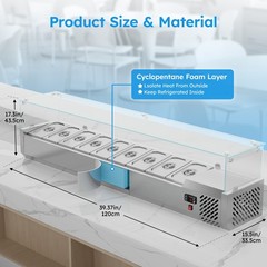 71 Inch Refrigerated Condiment Prep Station, Sandwich Prep Table Stainless Steel
