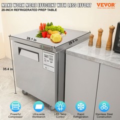 VEVOR 28″W Refrigerated Prep Table 7.42 Cu. Ft. Food Prep Fridge with 1 Door
