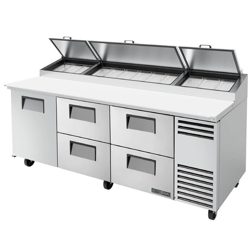 True TPP-AT-93D-4-HC 93″ Solid Door & 4 Drawers Refrigerated Pizza Prep Table…