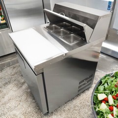 110V 6 Pans Air-cooled Commercial Refrigerator 163LStainless Sandwich Work Table