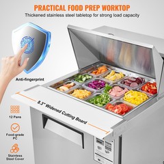VEVOR 28″ Mega Top Sandwich Salad Prep Table Refrigerator Cooler 1 Door 12 Pans