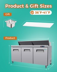 72” Commercial Refrigerated Sandwich & Salad Prep Table Three Door 22 cu.ft.