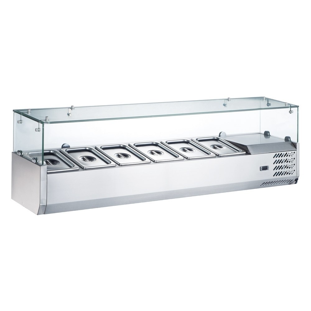 60″ Refrigerated Countertop Salad Bar, Glass Topping Rail, 6 Pans