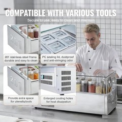 🔥38” Commercial Refrigerated Condiment Prep Station with Glass Guard, 130W Coun