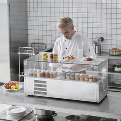 🔥38” Commercial Refrigerated Condiment Prep Station with Glass Guard, 130W Coun