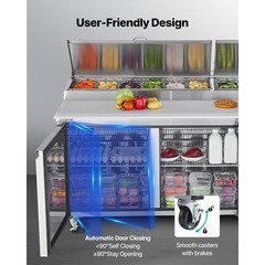 Uimoso Stainless Steel Double-Door Refrigerated Prep Table for Pizza
