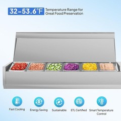47″-59″ Condiment Countertop Refrigerated Salad Prep Station Stainless Steel