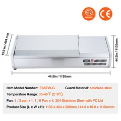 VEVOR 48″ Countertop Condiment Refrigerated Salad Prep Station w/Stainless Guard