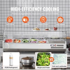 Uimoso Countertop Refrigerated Salad and Pizza Prep Station with Glass Guard