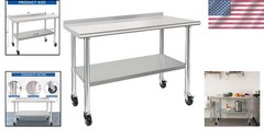 HARDURA NSF-Certified Stainless Steel Prep Table 24×48″ with Wheels & Backsplash