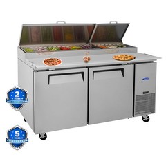 67″ Commercial Pizza Prep Table w/ 20Cu.Ft Built-in Refrigerator & Cutting Board