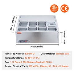 VEVOR 27.5″ Countertop Refrigerated Condiment Salad Pizza Prep Station 140 W ETL