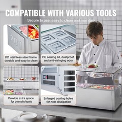 VEVOR 55″ Countertop Refrigerated Salad Pizza Prep Station 140 W Glass Guard ETL