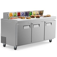 72″ Countertop Refrigerated Condiment Salad Pizza Prep Station with Glass Guard
