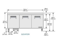 True TWT-72-HC 72″ Solid Three Door Worktop Refrigerator, 19 cu ft