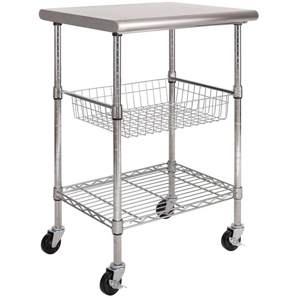 Restaurant-Grade Prep Table Cart with Sliding Basket