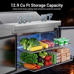 48″ Commercial Pizza-Sandwich Prep Table Fridge Perfect for Pizzeria&Deli Prep