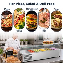 47″ Refrigerated Condiment Prep Station with 5 x 1/4 GN Pans 35-50°F for Salad