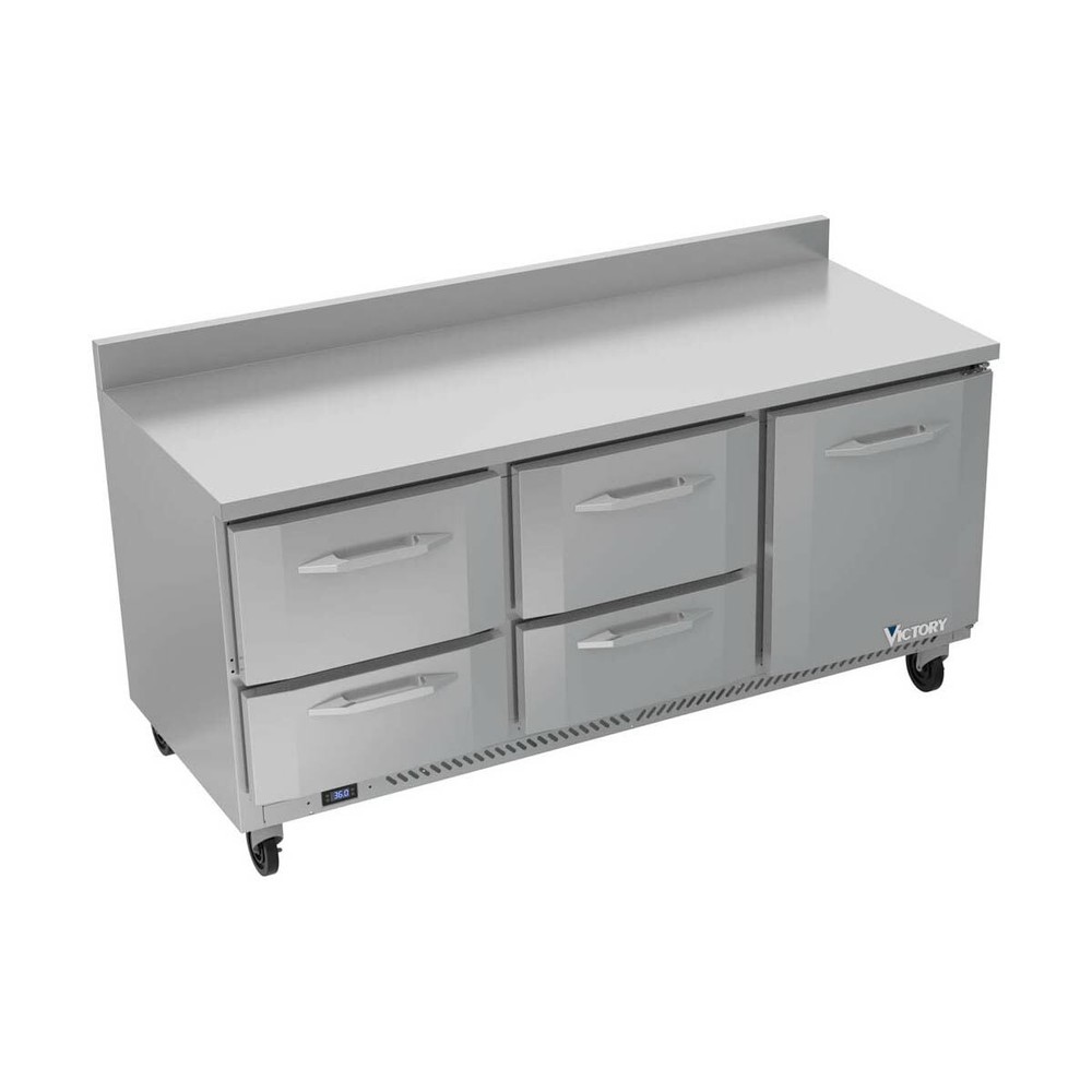 Victory VWRD72HC-4 72″ Three-Section Worktop Refrigerator w/ 4 Drawers, 1 Doo…