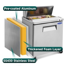 29″ Commercial Sandwich Prep Table Refrigerator -8 Cu.Ft One Door with 8 Pans